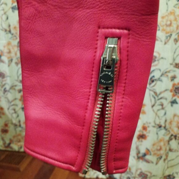 COACH Pink Ruby Leather Moto Racer Jacket Size Small - Picture 12 of 16
